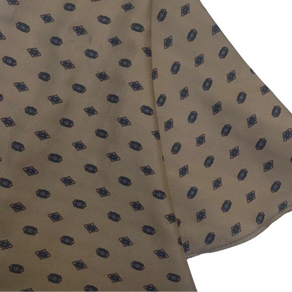 Silk Vintage Ginnie Johansen Tan Gold Beige Print Bow Neck Scarf Necktie Pattern - Picture 2 of 9